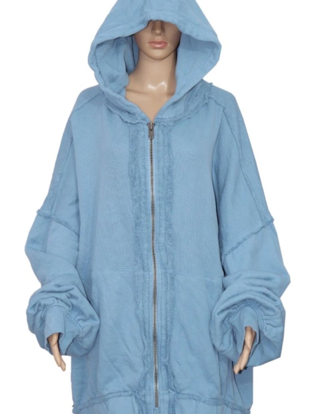 Free People Lucky Zip-Up Raw Edge Oversized Pocket Hoodie Tunic XL